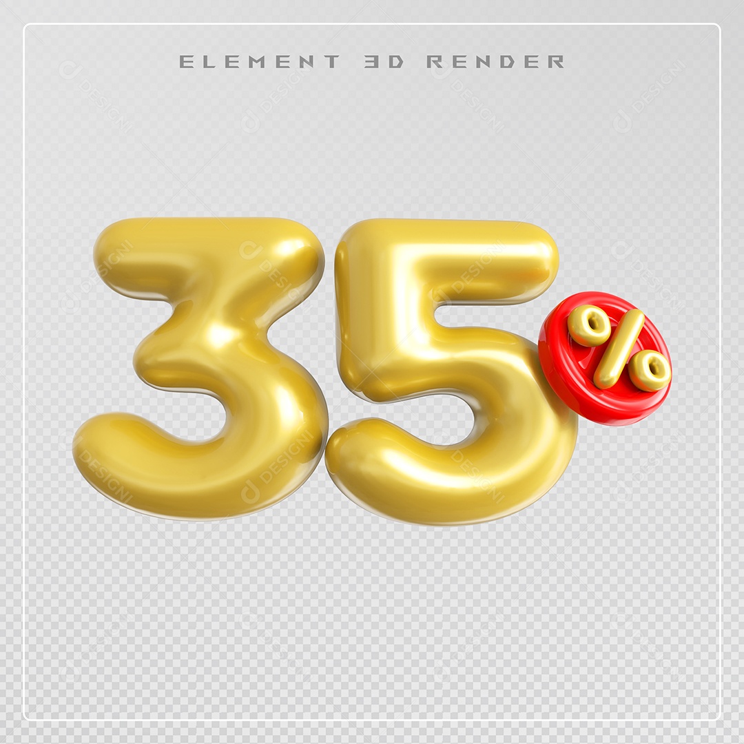 Elemento 3D Número 35% Desconto Dourado para Composição PSD
