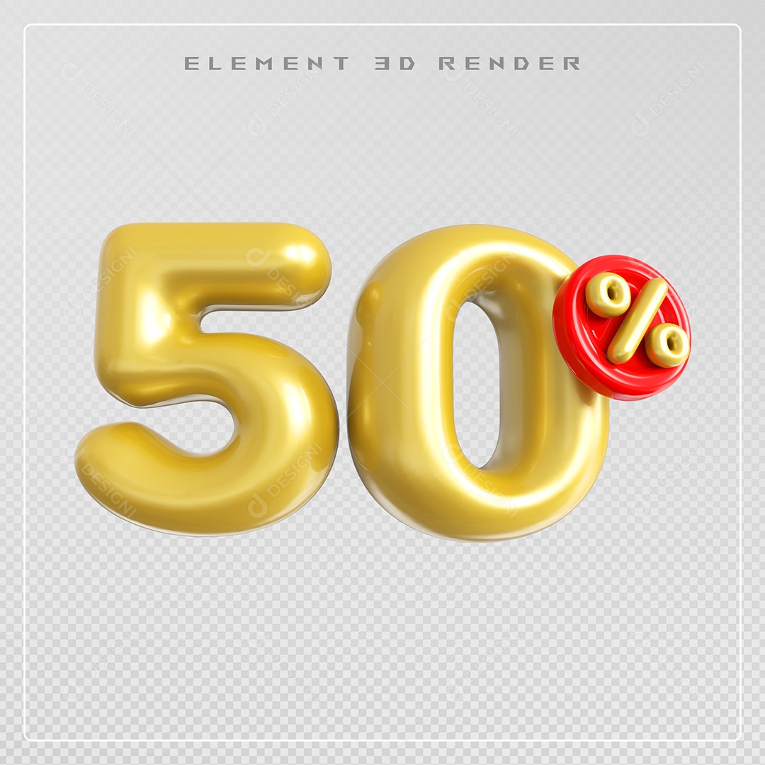 Elemento 3D Número 50% Desconto Dourado para Composição PSD