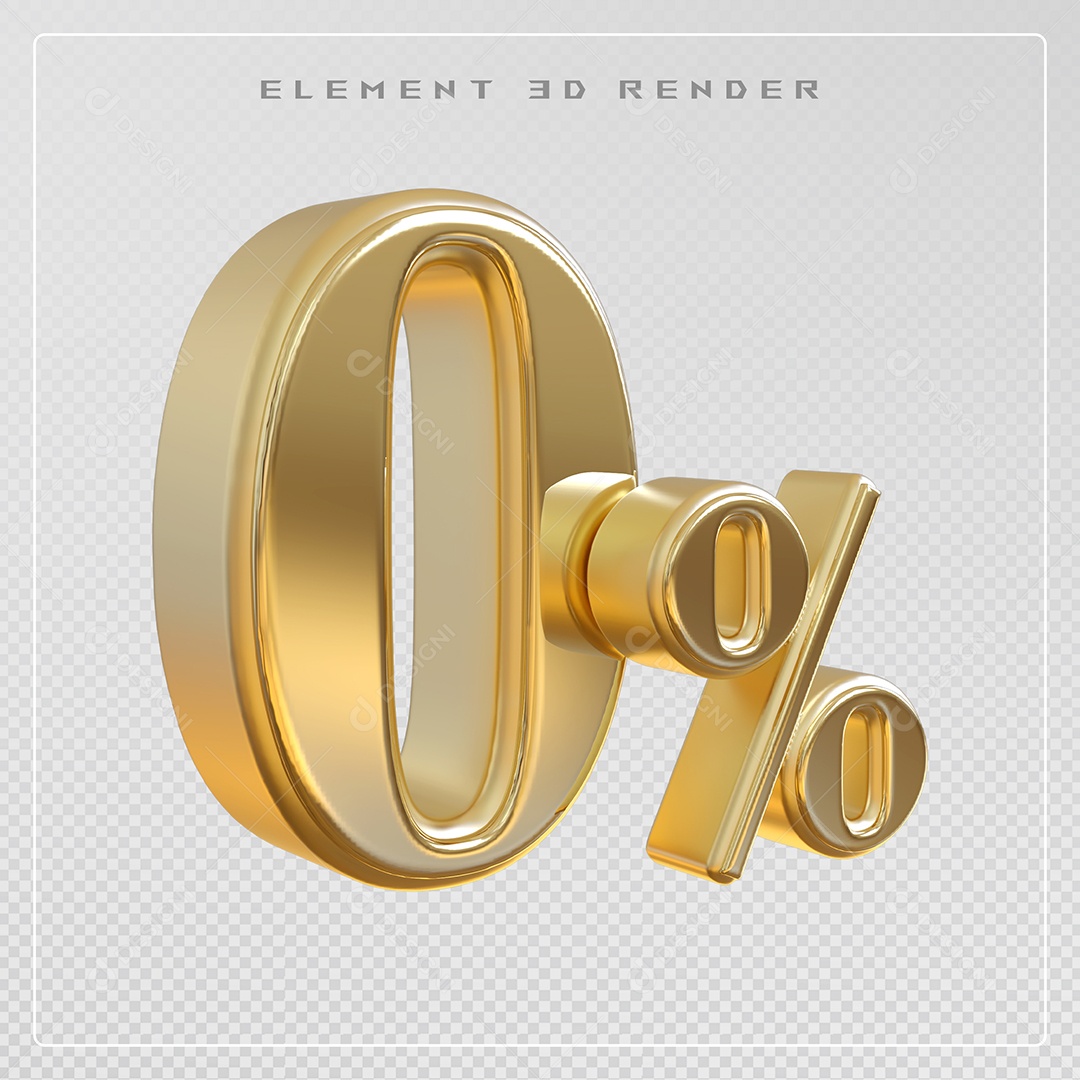 Elemento 3D Número 0% Desconto Dourado para Composição PSD