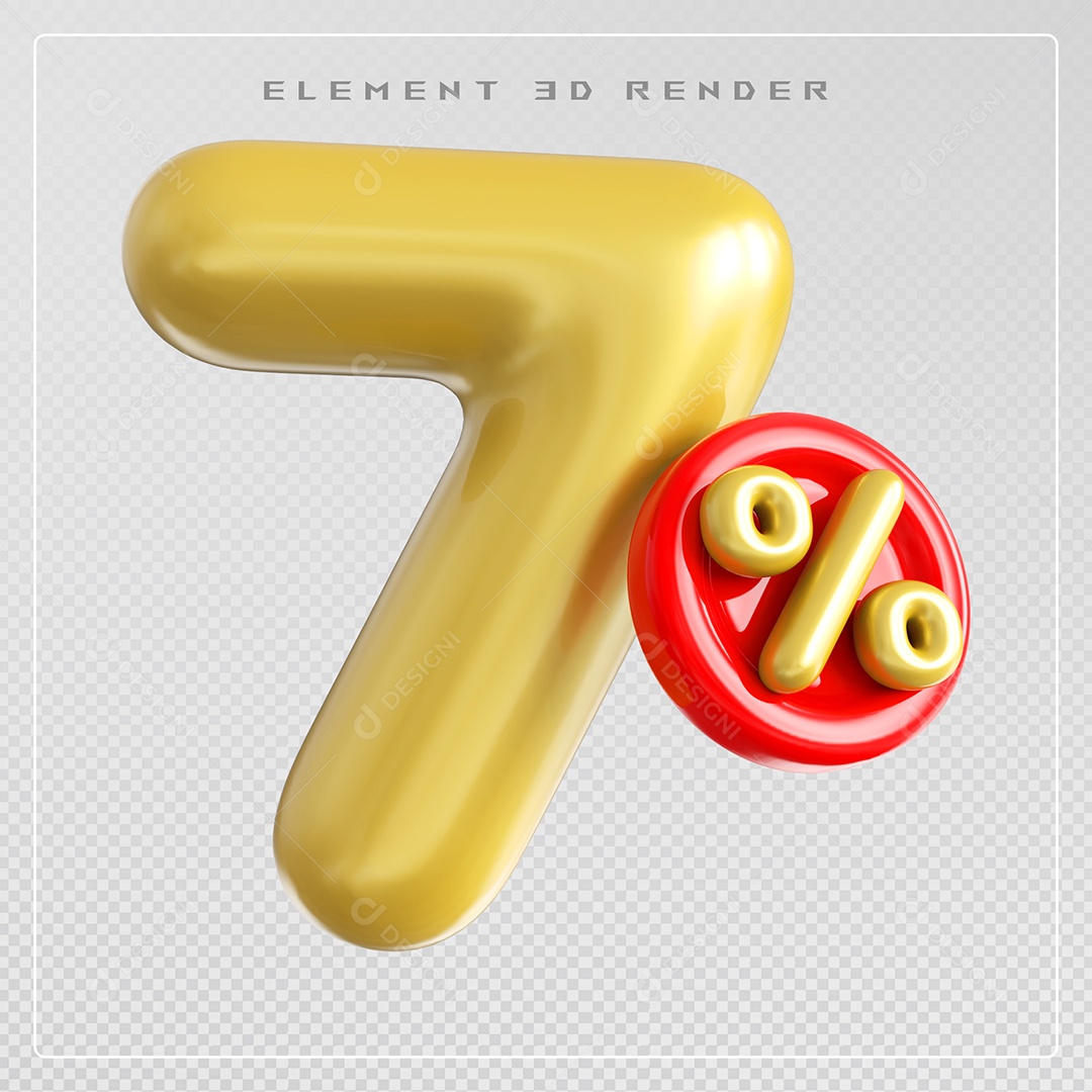 Elemento 3D Número 7% Desconto Dourado para Composição PSD