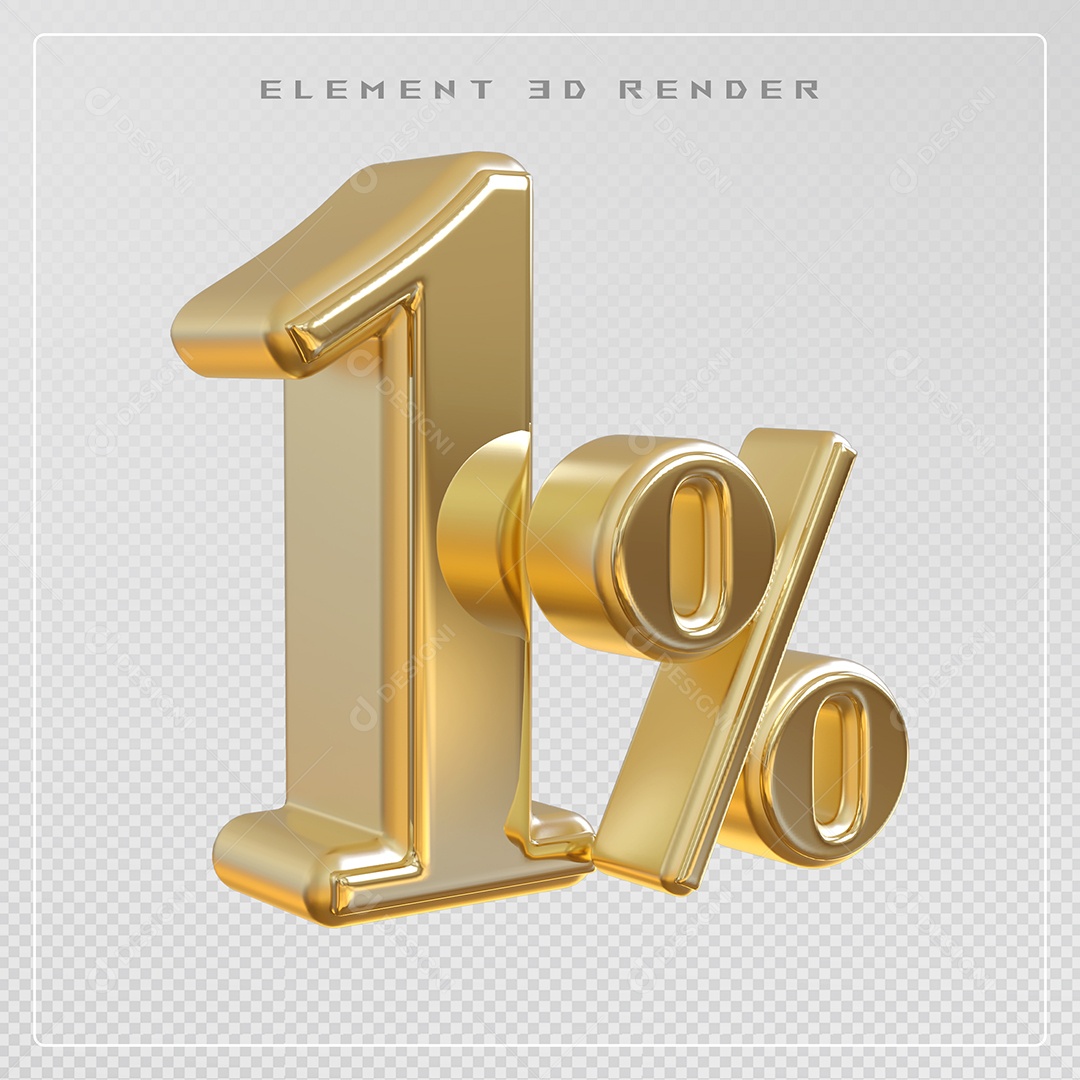 Elemento 3D Número 1% Desconto Dourado para Composição PSD