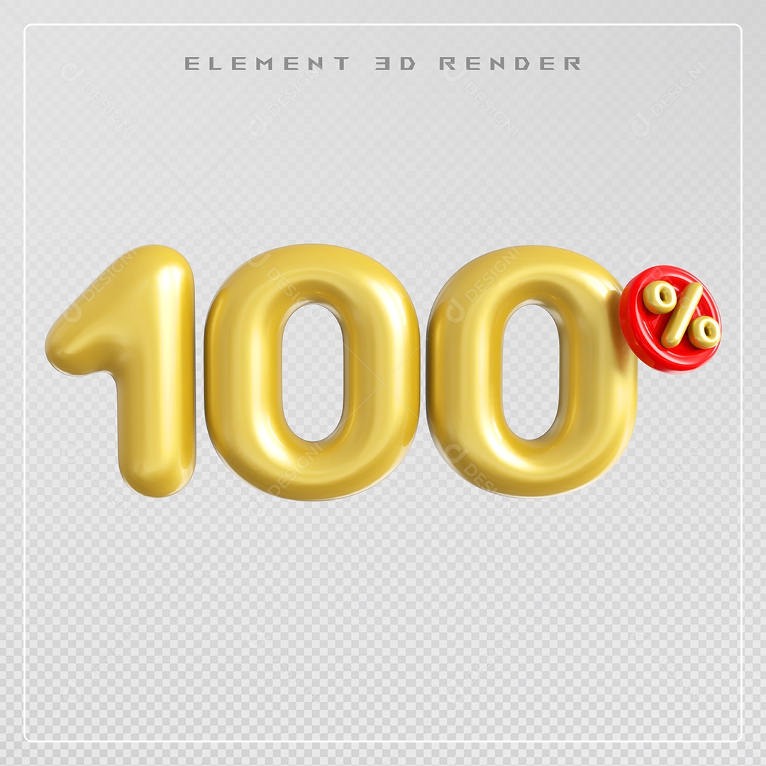 Elemento 3D Número 100% Desconto Dourado para Composição PSD