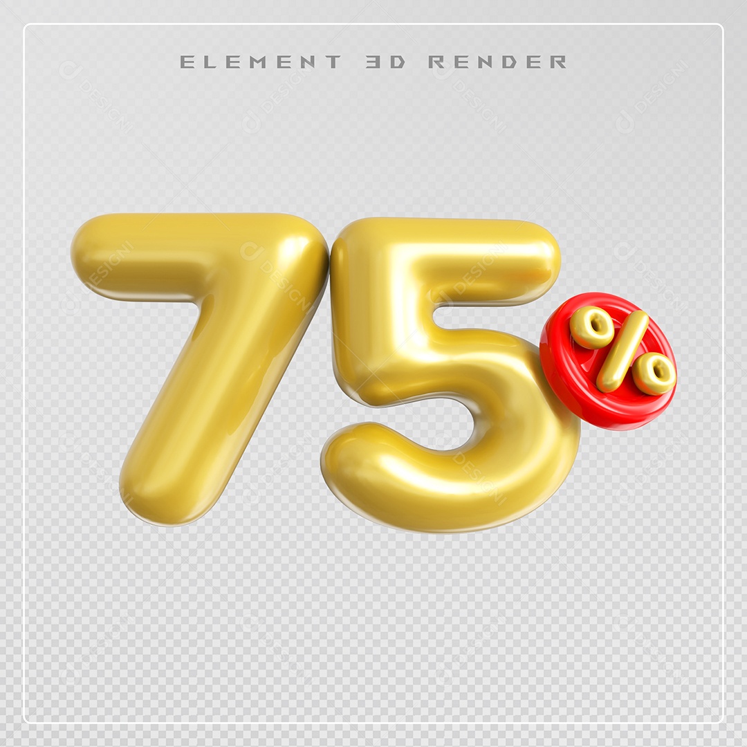 Elemento 3D Número 75% Desconto Dourado para Composição PSD