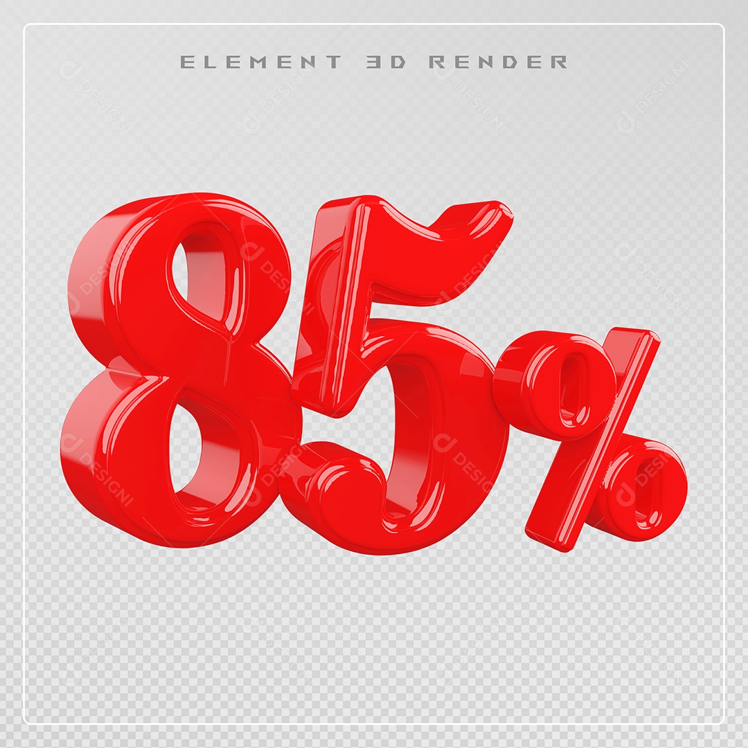 Elemento 3D Número 85% Desconto Vermelho para Composição PSD