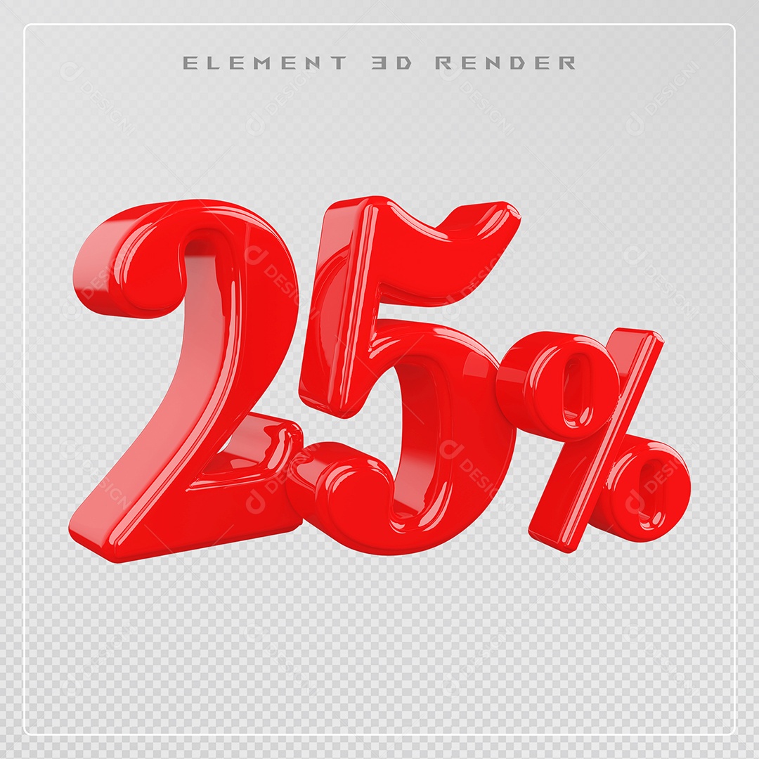 Elemento 3D Número 25% Desconto Vermelho para Composição PSD