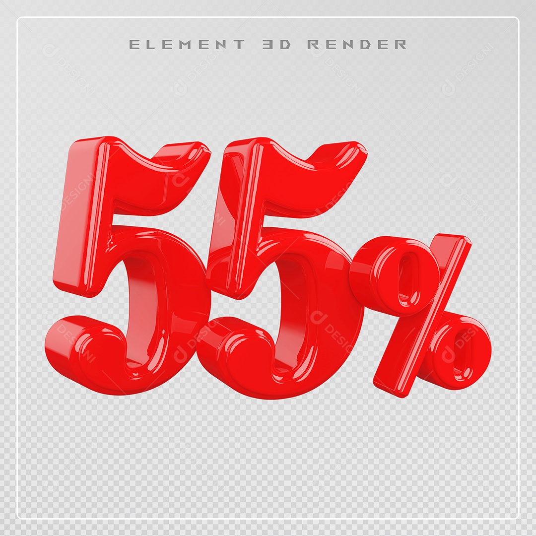 Elemento 3D Número 55% Desconto Dourado para Composição PSD