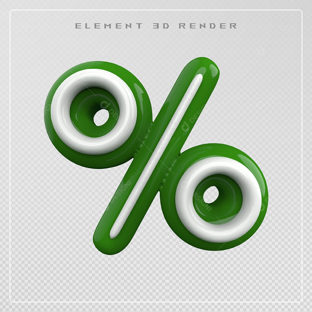 Símbolo De Porcentagem Elemento 3D Verde e Branco para Composição PSD