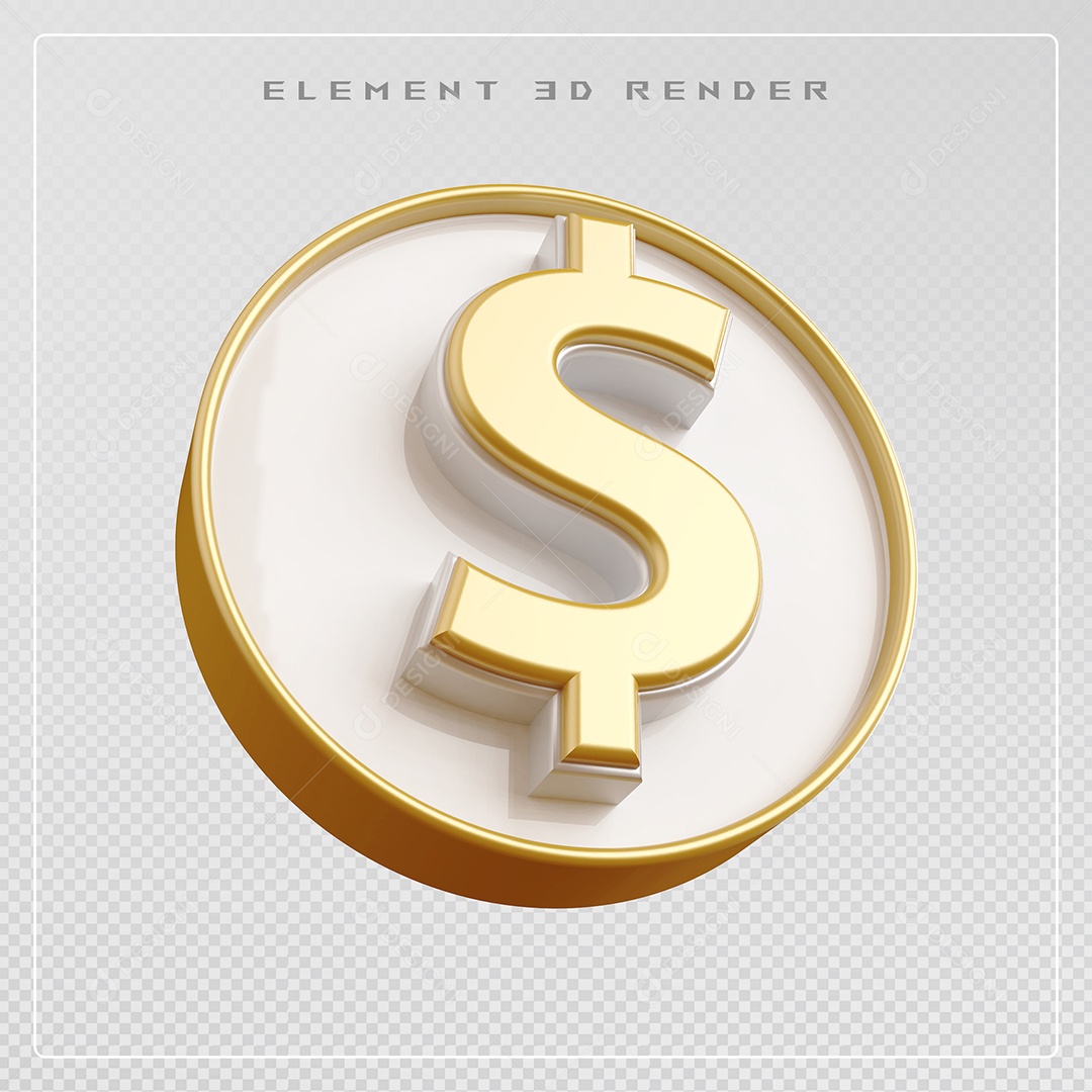 Elemento 3D Cifrão $ Dourado para Composição PSD