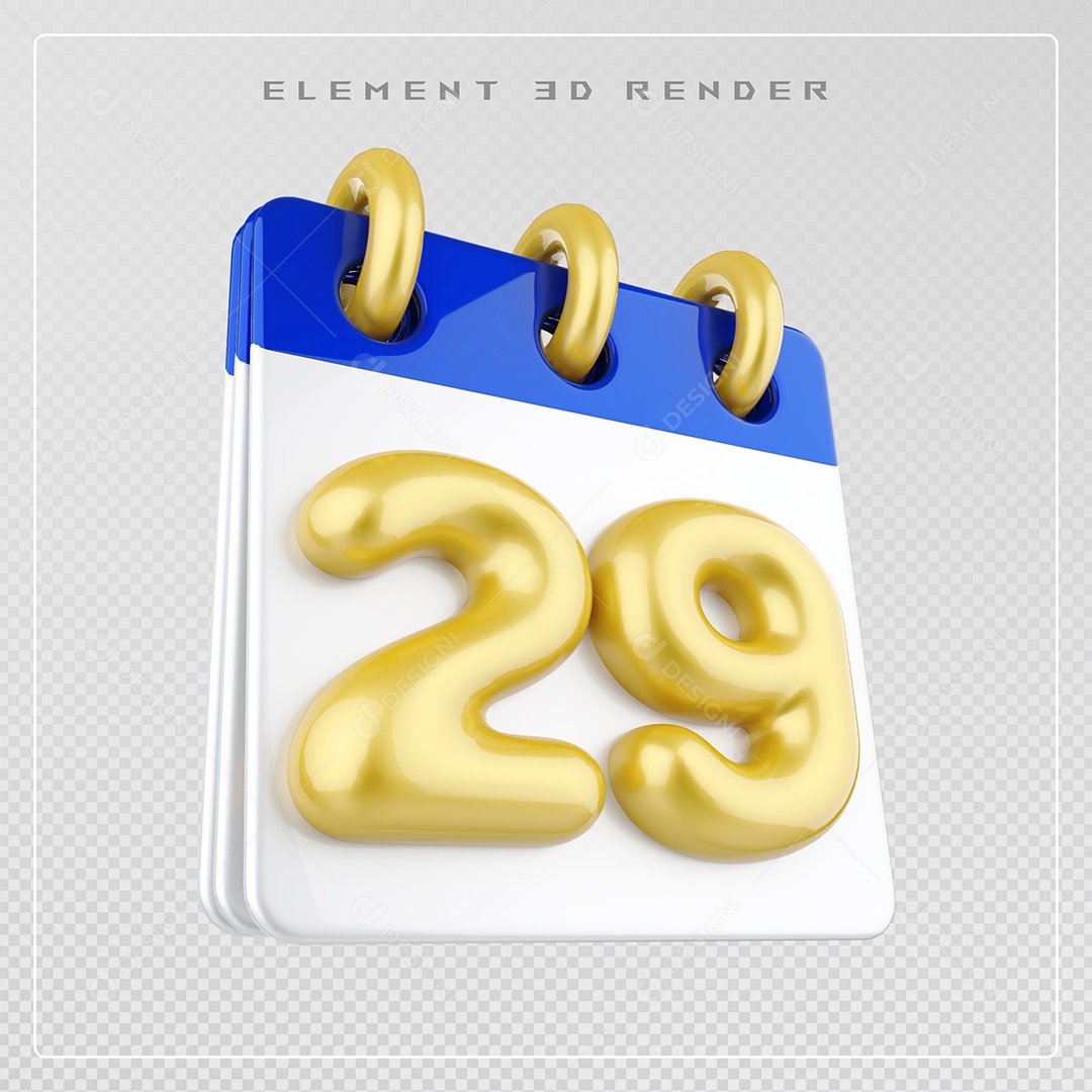 Calendário Dia 29 Elemento 3D Azul e Branco Para Composição PSD