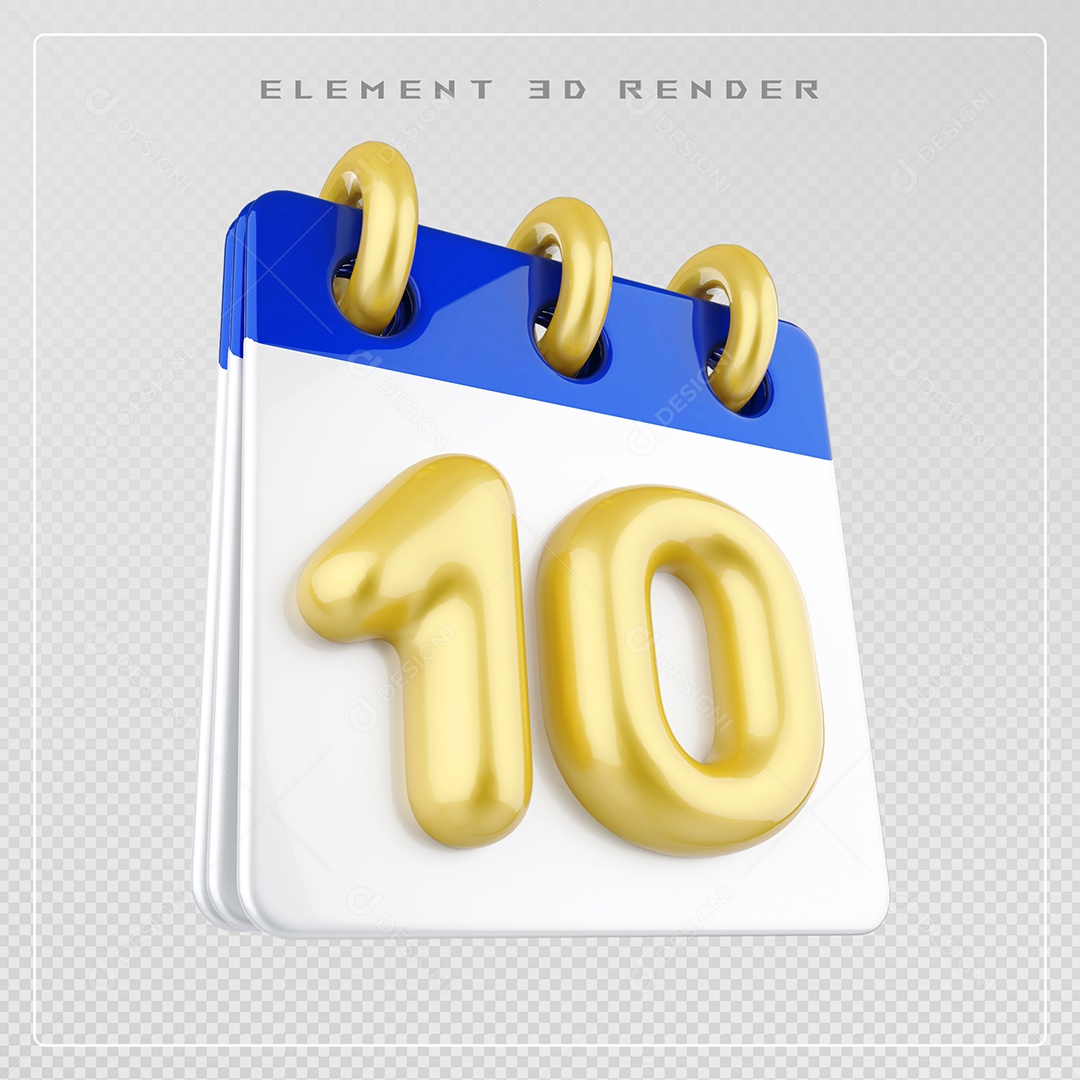 Calendário Dia 10 Elemento 3D Azul e Branco Para Composição PSD