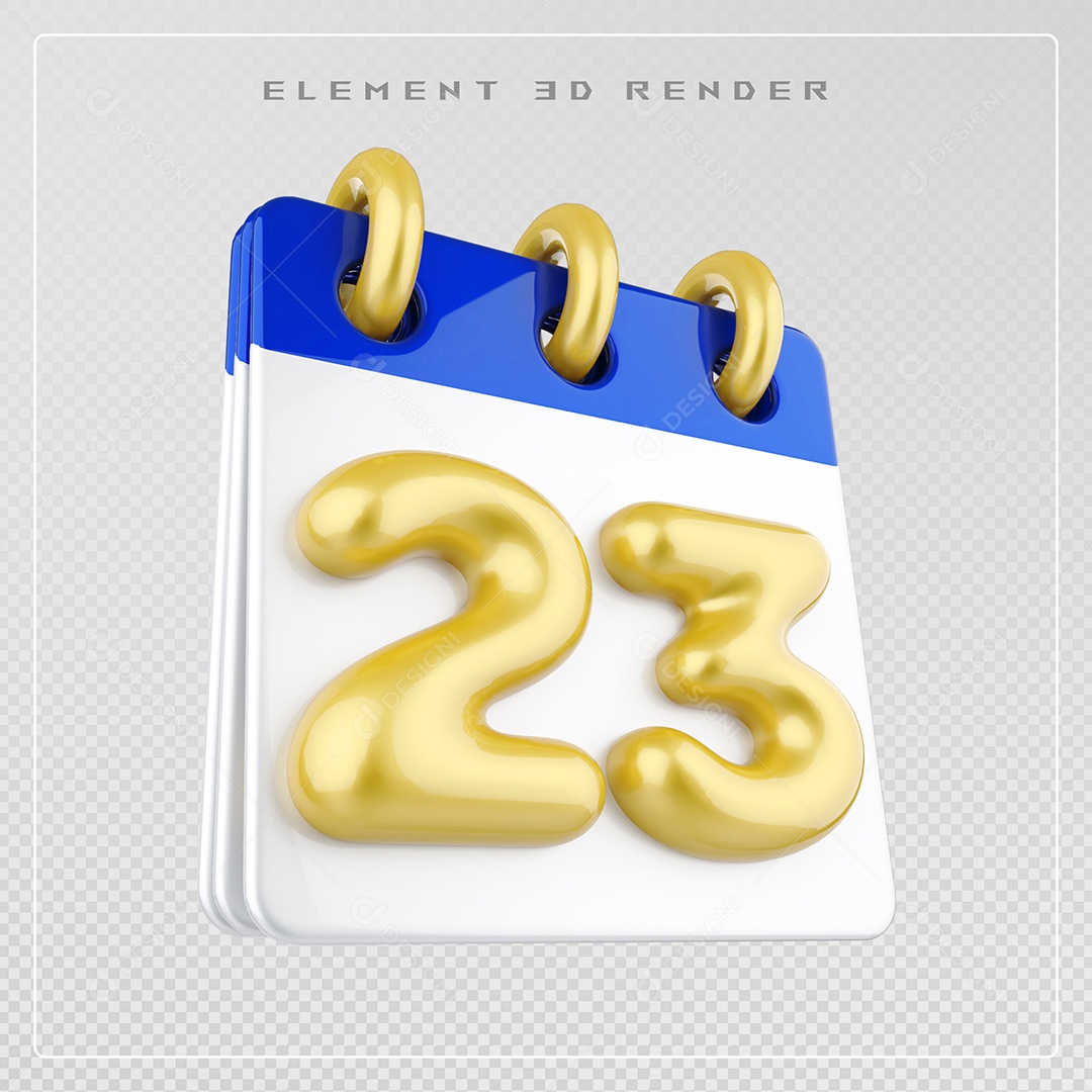 Calendário Dia 23 Elemento 3D Azul e Branco Para Composição PSD