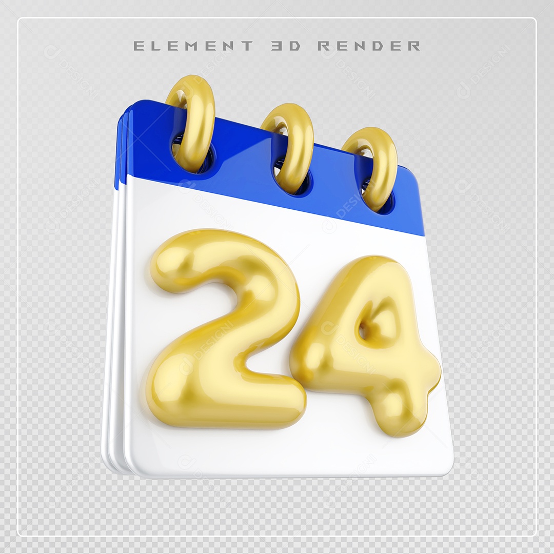 Calendário Dia 24 Elemento 3D Azul e Branco Para Composição PSD