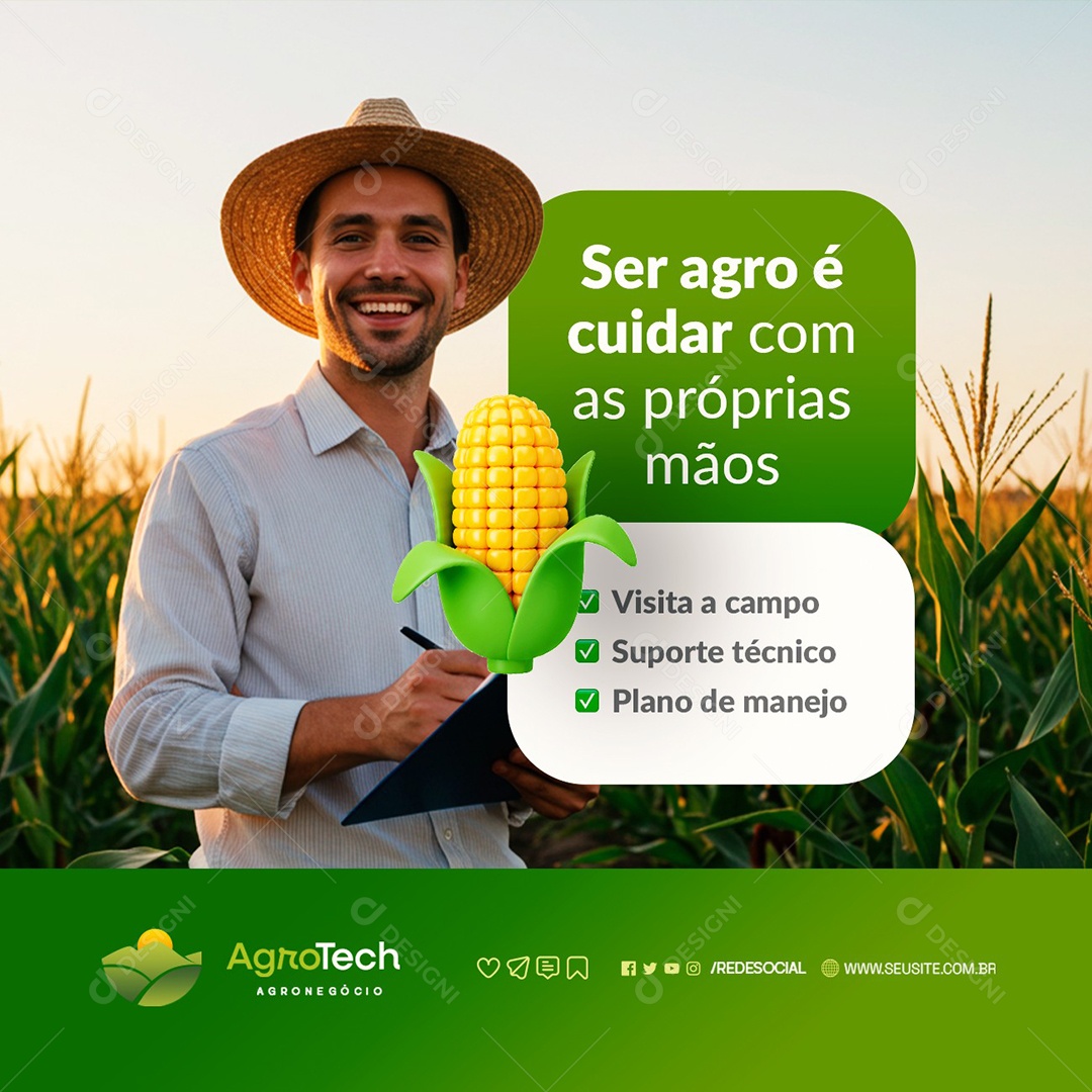 Agropecuária Visita a Campo Suporte Técnico Social Media PSD Editável