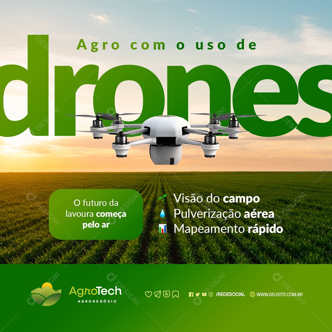 Agropecuária Agro com o Uso de Drones Social Media PSD Editável
