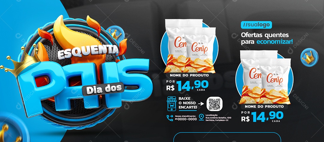 Banner Esquenta Dia Dos Pais Supermercado Ofertas Quentes Social Media PSD Editável