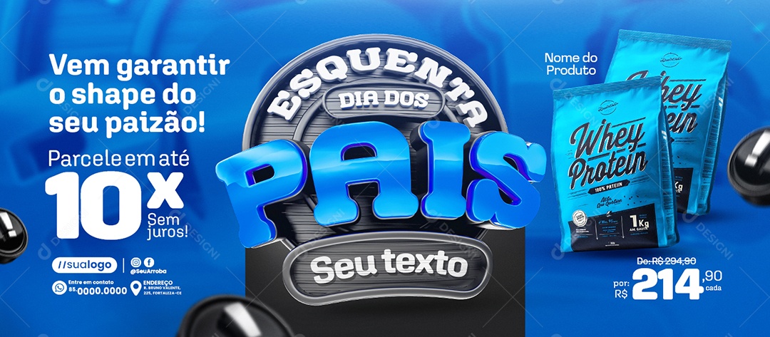 Banner Esquenta Dia Dos Pais Loja de Suplementos Whey Protein Social Media PSD Editável