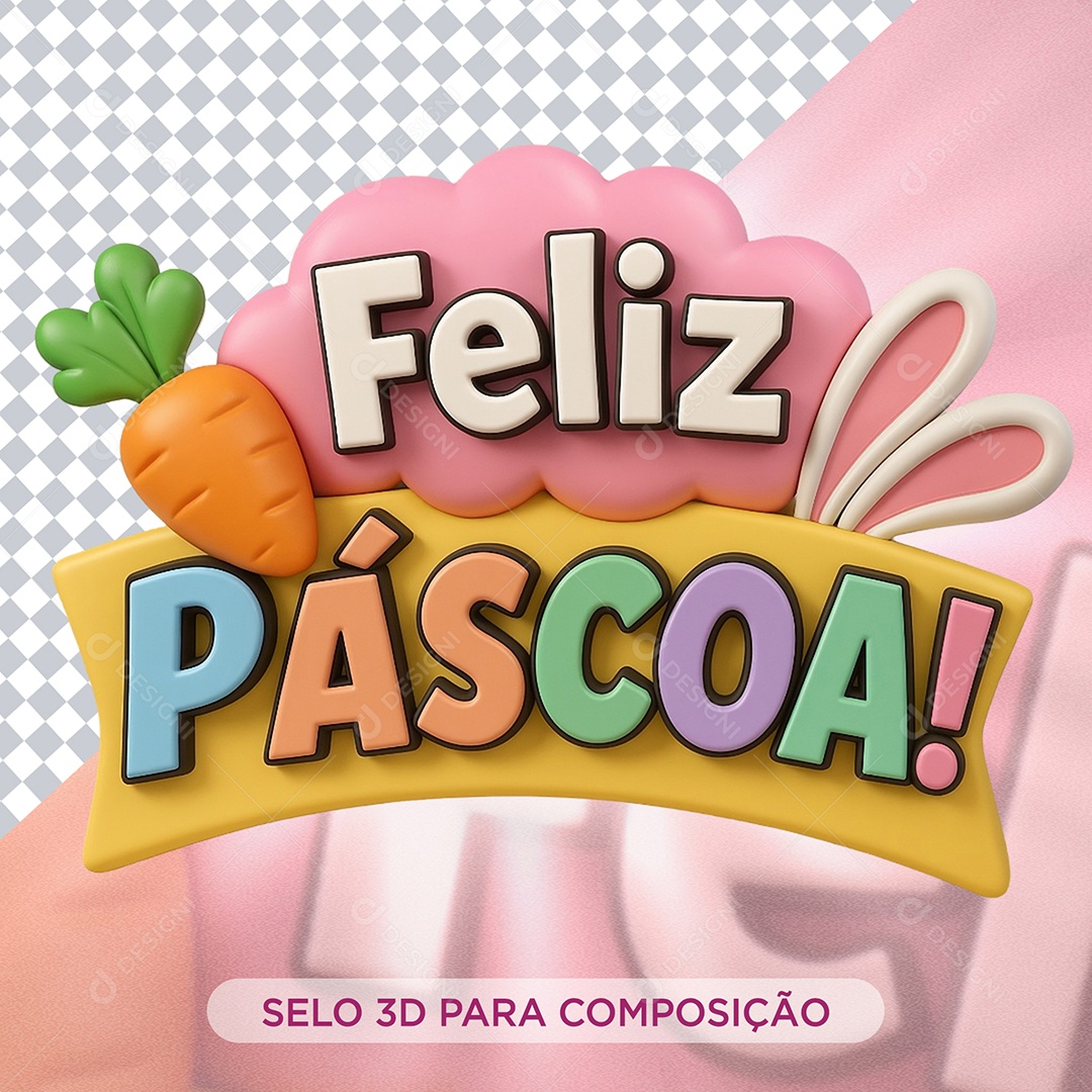 Feliz Pascoa Elemento 3D Para Composição PSD