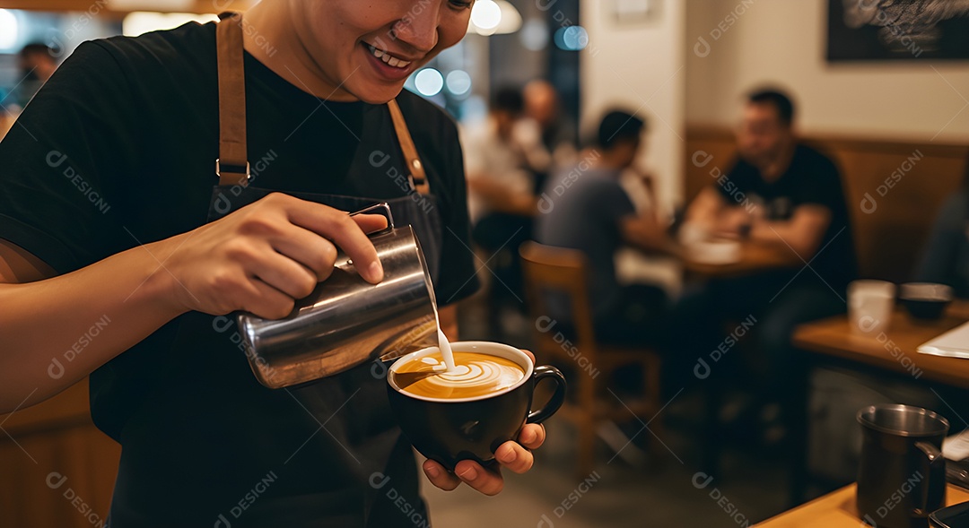 Retrato realista Mulher jovem servindo bebida