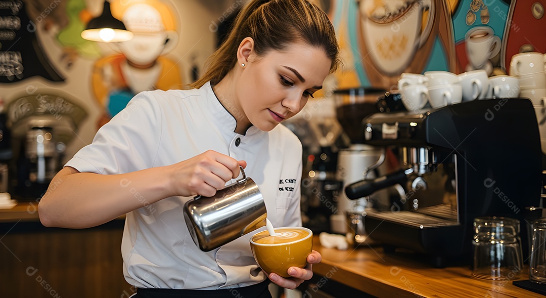 Retrato realista Mulher jovem servindo bebida