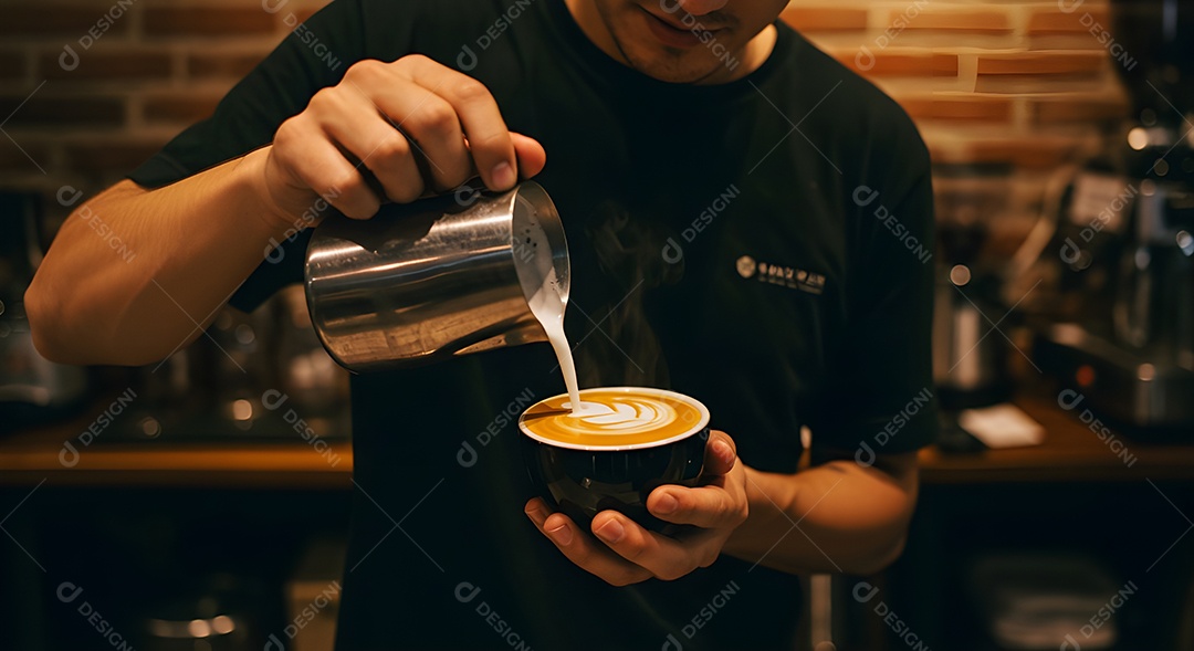 Pessoa jovem fazendo cappuccino