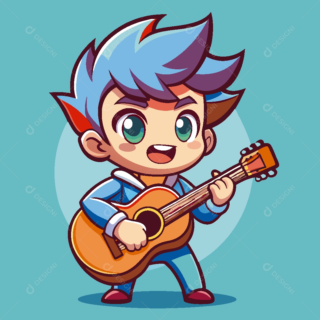 Garoto com Violão Ilustração Vetor EPS