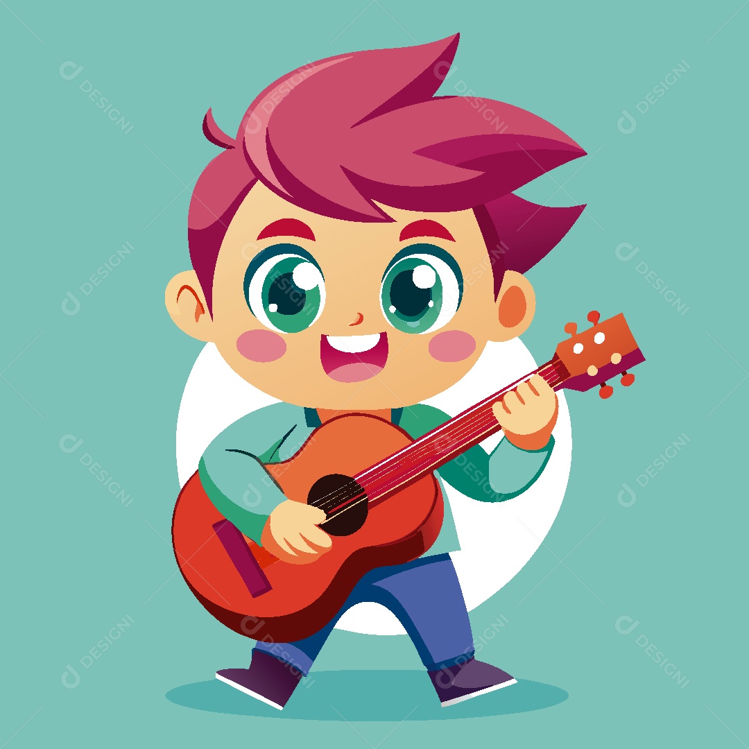 Garoto com Violão Ilustração Vetor EPS