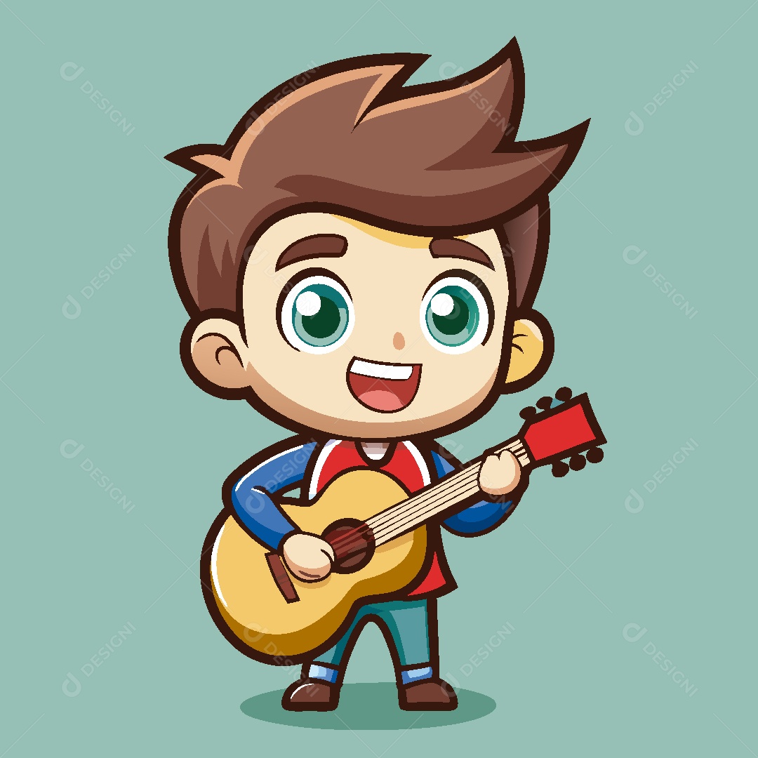 Garoto com Violão Ilustração Vetor EPS