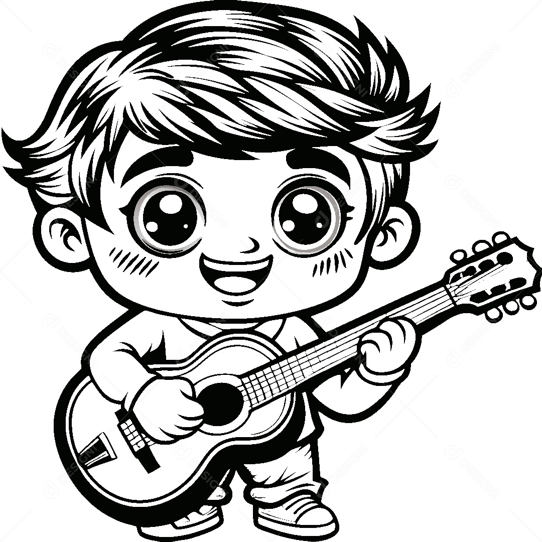 Garoto com Violão Ilustração Vetor EPS