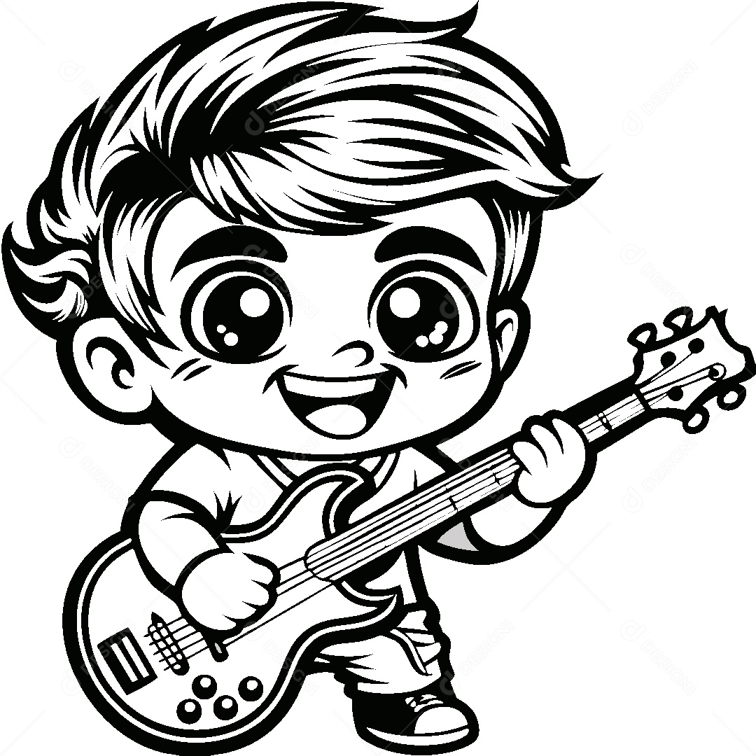 Garoto com Violão Ilustração Vetor EPS