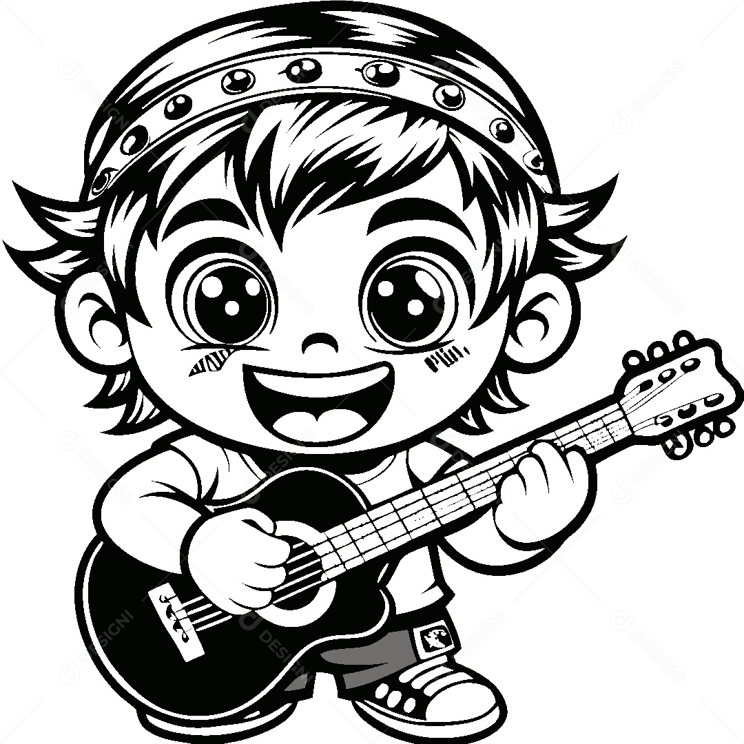 Garoto com Violão Ilustração Vetor EPS