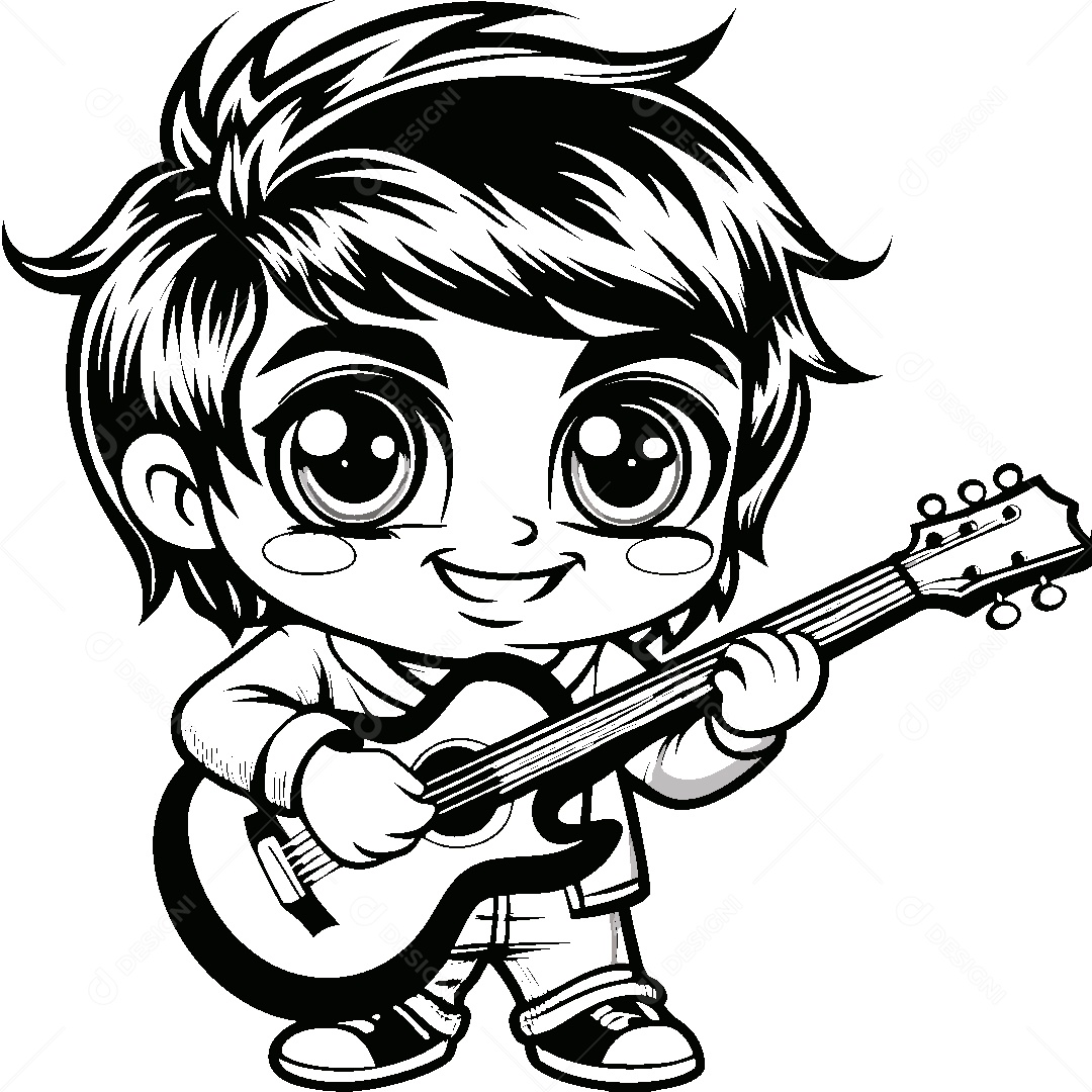 Garoto com Violão Ilustração Vetor EPS