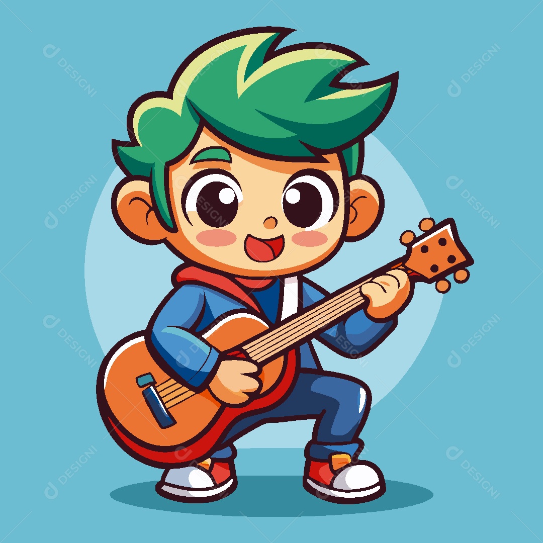Garoto com Violão Ilustração Vetor EPS