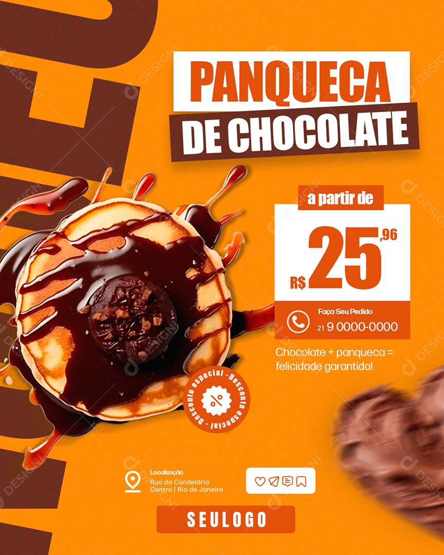 Panquecaria Panqueca de Chocolate Chocolate Social Media PSD Editável