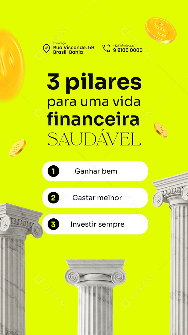 Story Contabilidade Dicas Finanças Três Pilares Social Media PSD Editável