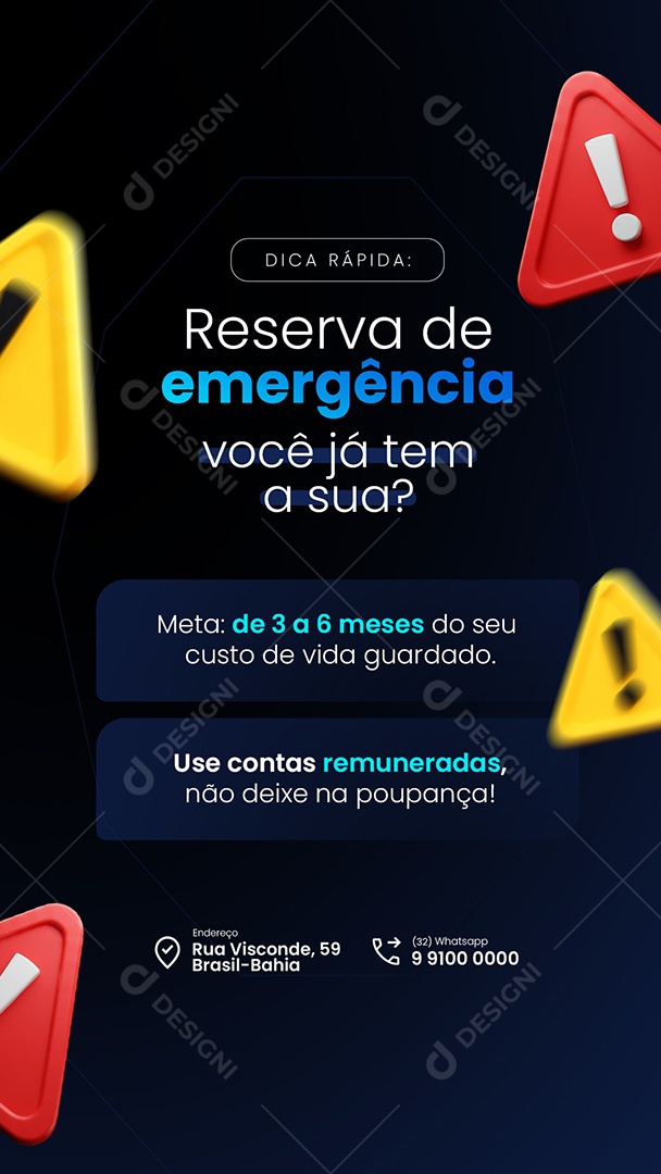 Story Contabilidade Dicas Finanças Reserva de Emergência Social Media PSD Editável