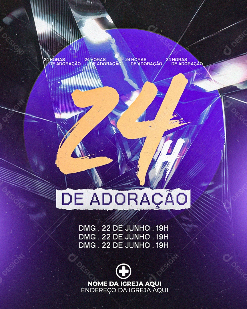 Feed 24 horas de Adoração Gospel Social Media PSD Editável