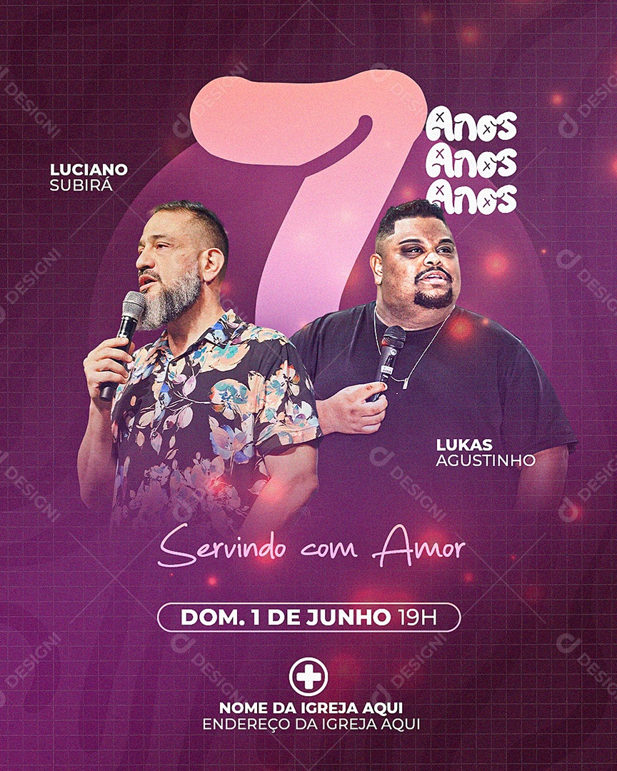 Feed Aniversário 7 Anos Da igreja Gospel Social Media PSD Editável
