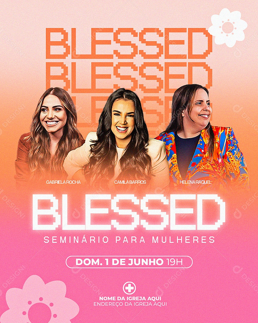 Feed Blessed Seminário para Mulheres Gospel Social Media PSD Editável