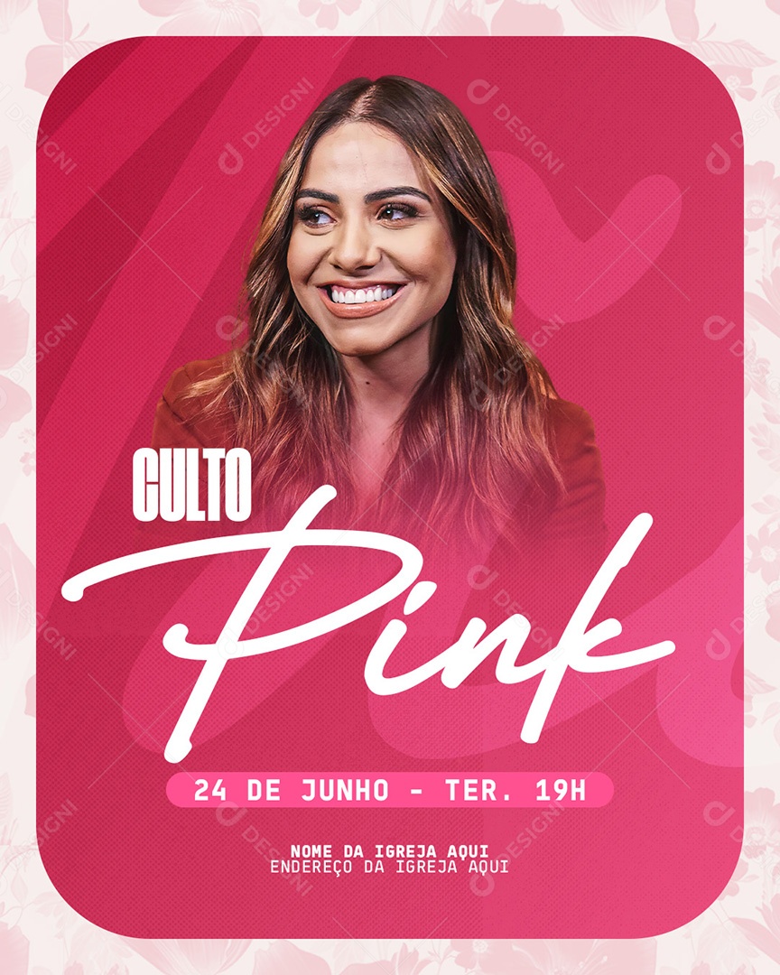 Feed Culto Pink Gospel Social Media PSD Editável