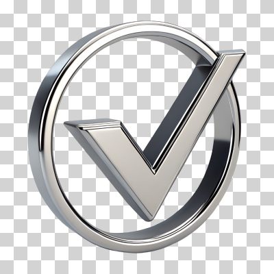 Ícone Check Mark em Círculo Prateado 3D PNG Transparente