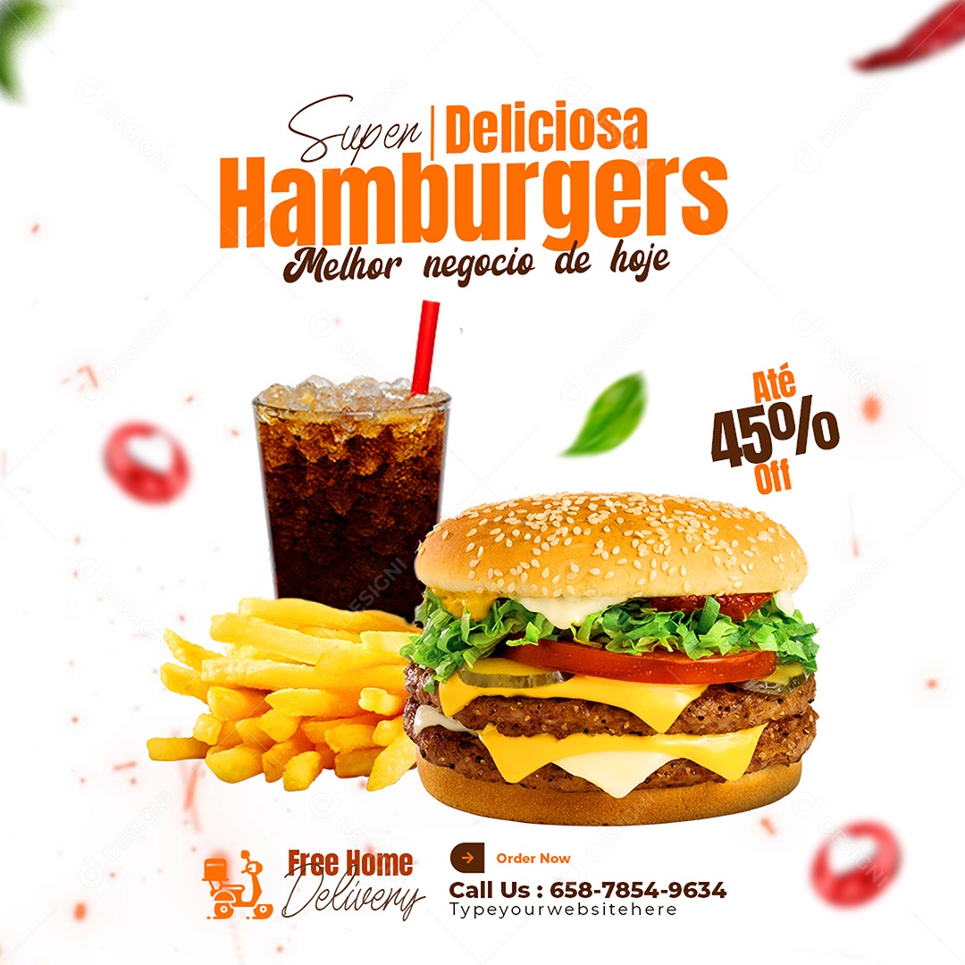 Delicioso Hambúrguer Social Media PSD Editável
