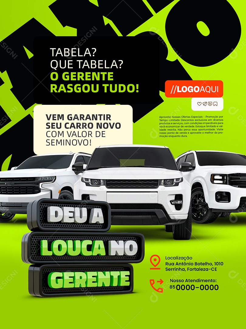 Deu a Louca no Gerente Concessionária Vem Garantir seu Carro Novo Social Media PSD Editável