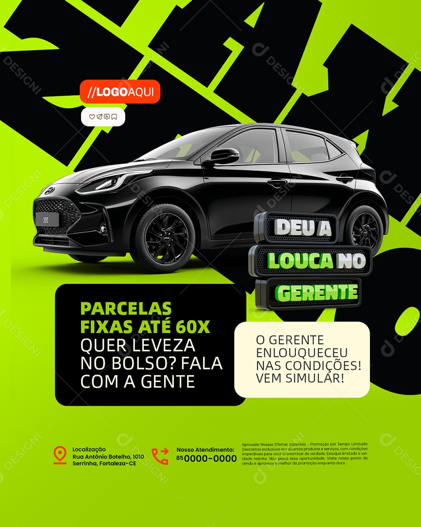 Deu a Louca no Gerente Concessionária Parcelas Fixas Social Media PSD Editável