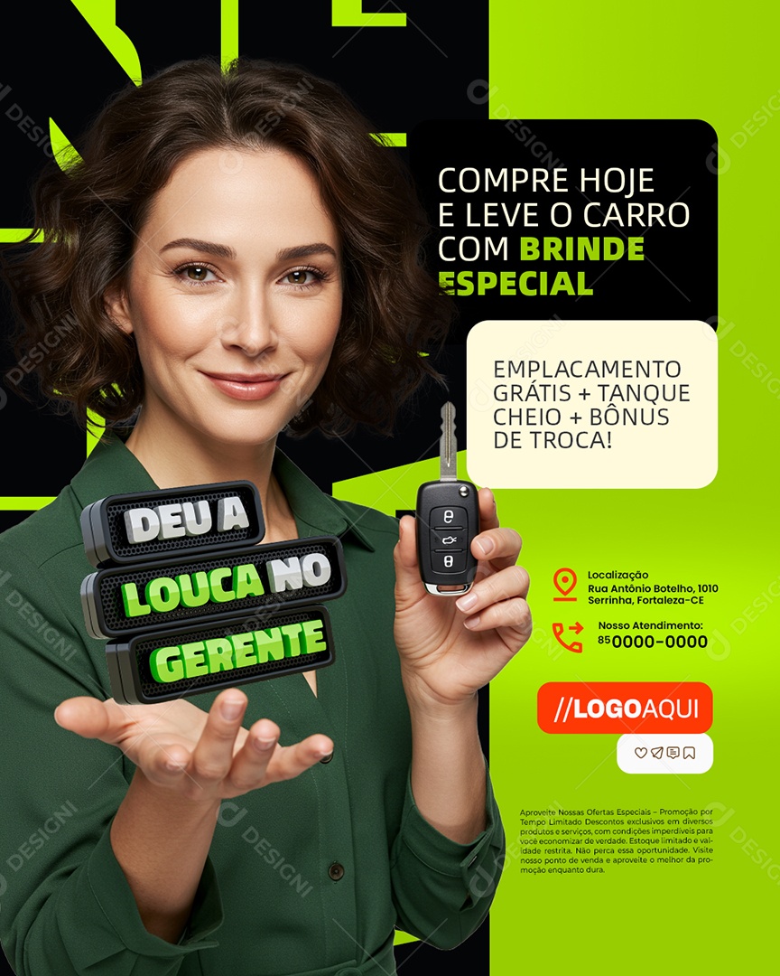 Deu a Louca no Gerente Concessionária Emplacamento Grátis Social Media PSD Editável