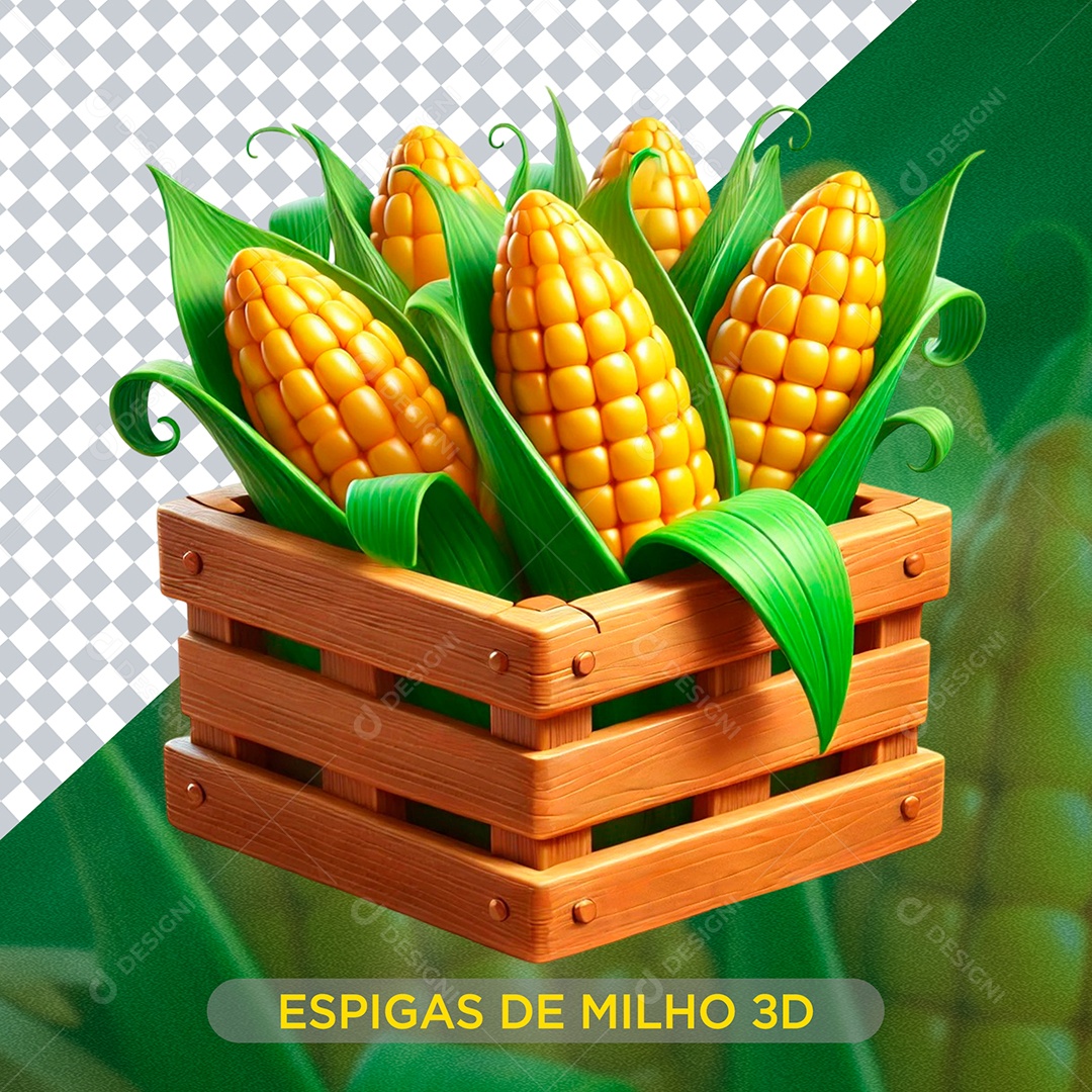 Espigas de Milho Elemento 3D para Composição PSD