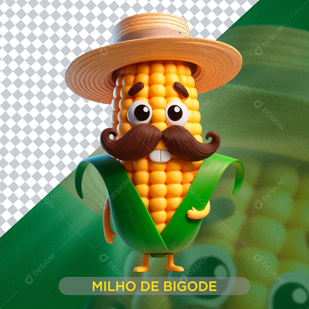 Milho de Bigode Elemento 3D para Composição PSD