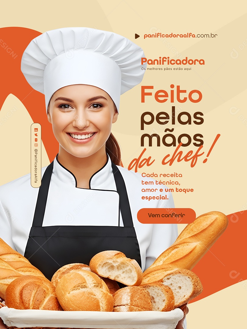 Padaria Feito Pelas Mãos da Chef Social Media PSD Editável