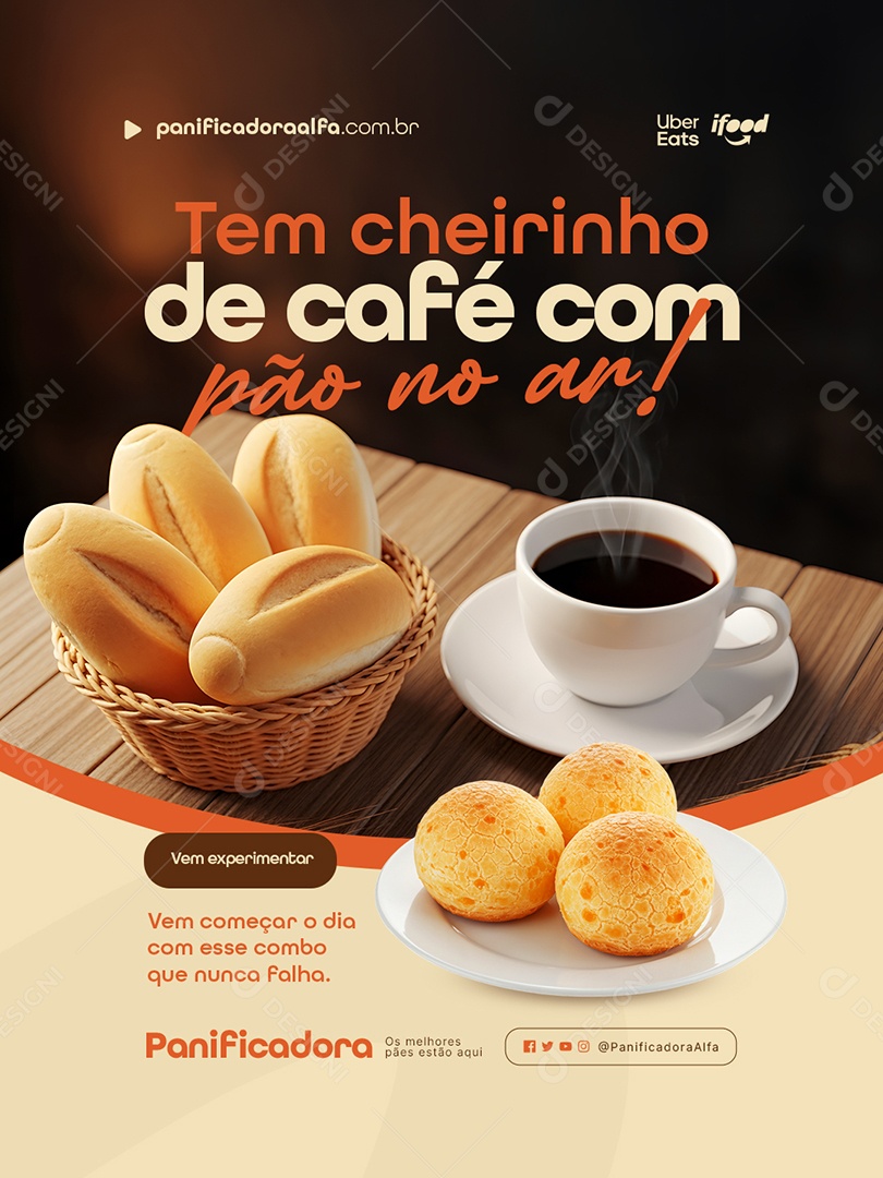 Padaria Tem Cheirinho de Café com Pão no Ar Social Media PSD Editável