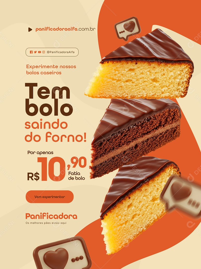 Padaria Tem Bolo Saindo do Forno Social Media PSD Editável