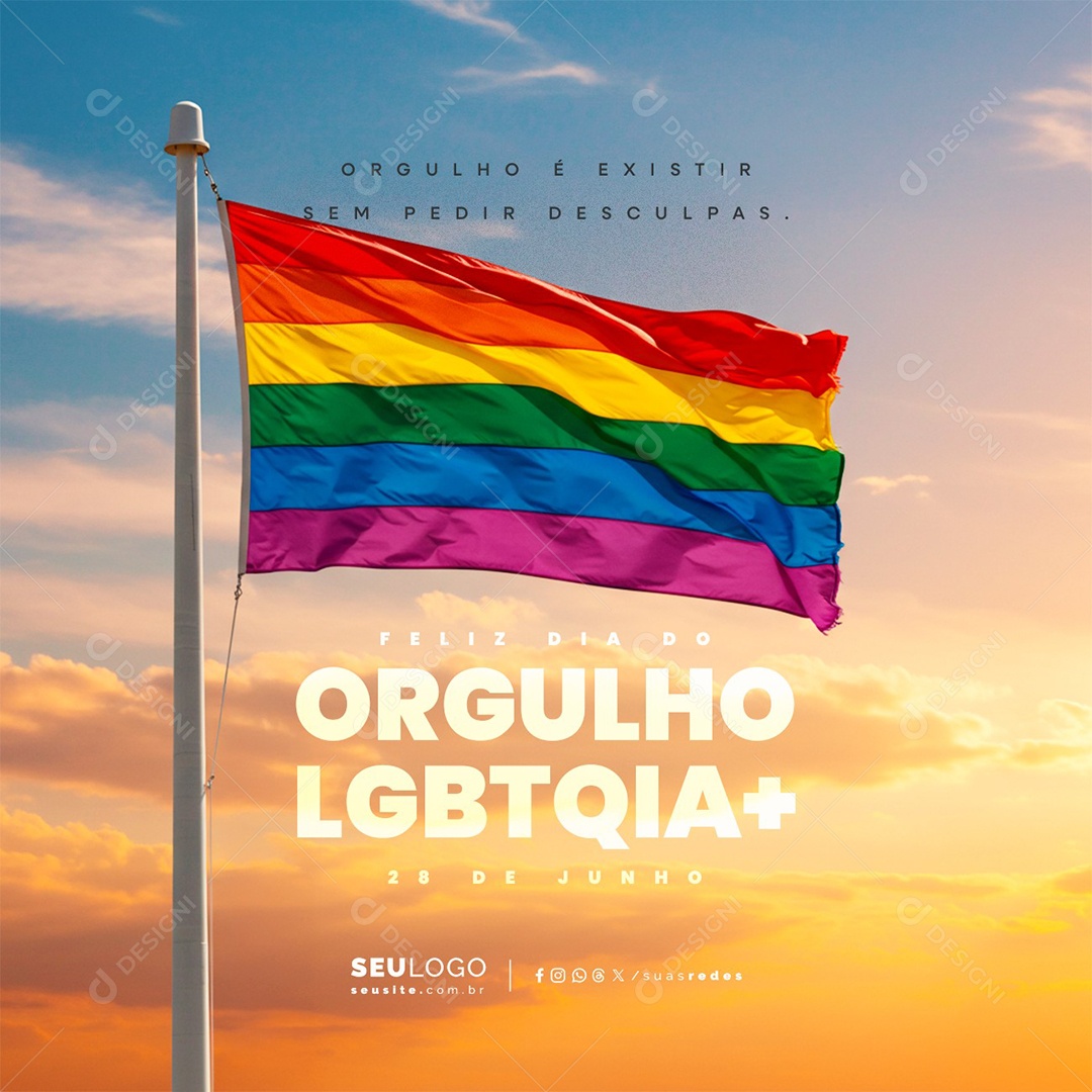 Feliz Dia do Orgulho LGBTQIA+ 28 de Junho Social Media PSD Editável
